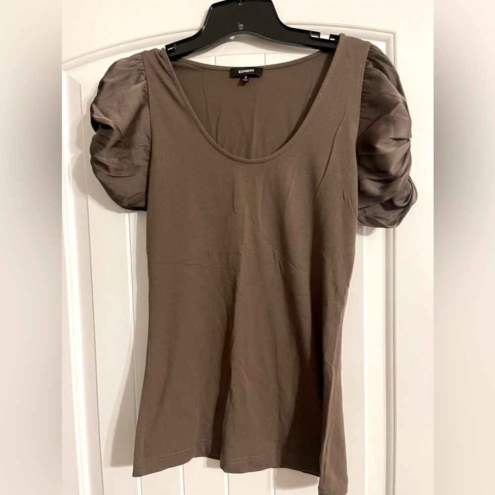 Express Green blouse with satin sleeve